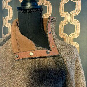 Prana Wool Sweater with asymetrical snap collar feature in Brown size XS